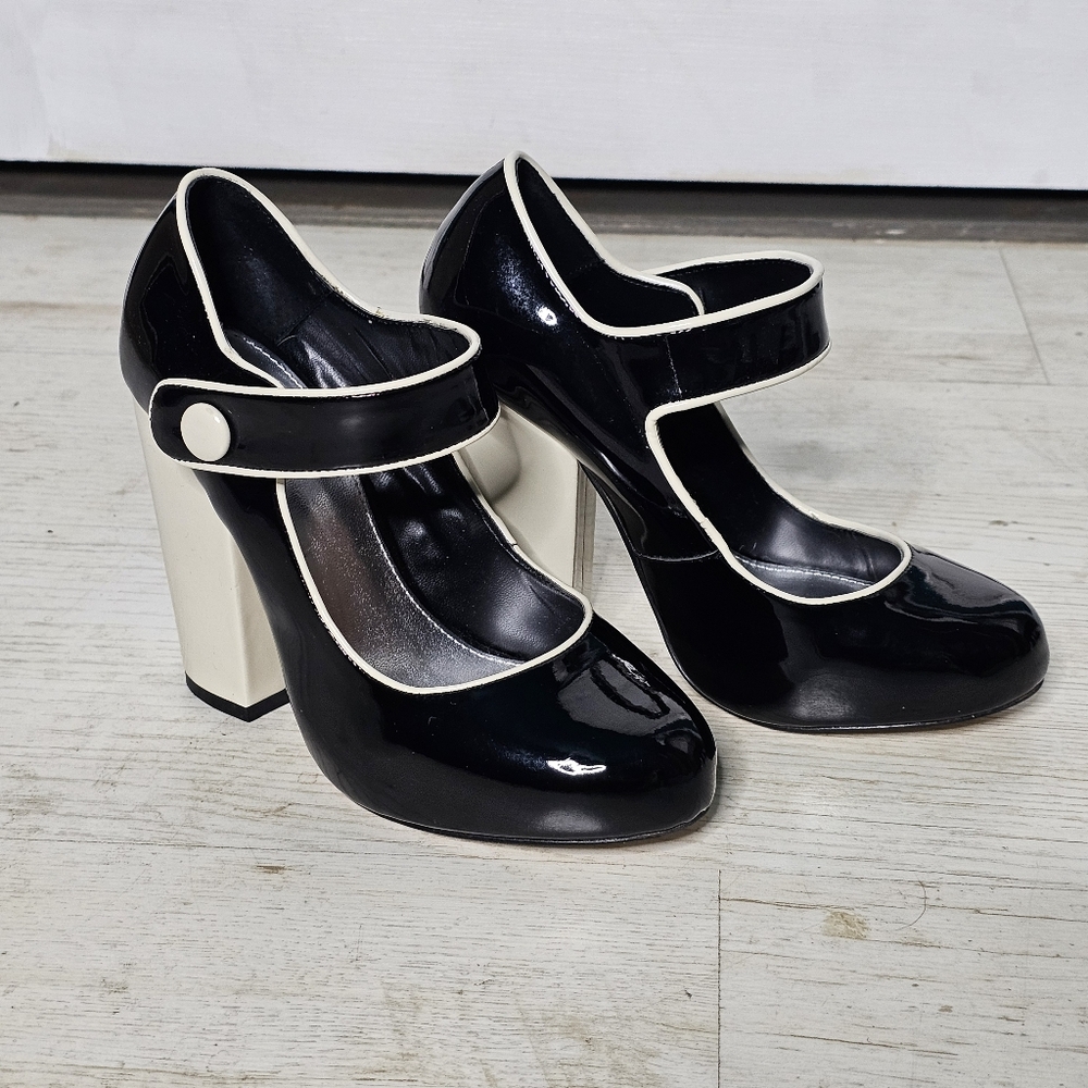 Asos Black and Ivory Patent Leather  Chunky Mary Jane Heels